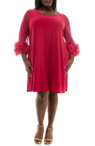 Nina Leonard Ruffle Cuff Shift Dress In Red
