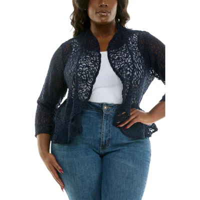 Nina Leonard Ruffle Lace Bolero In Blue