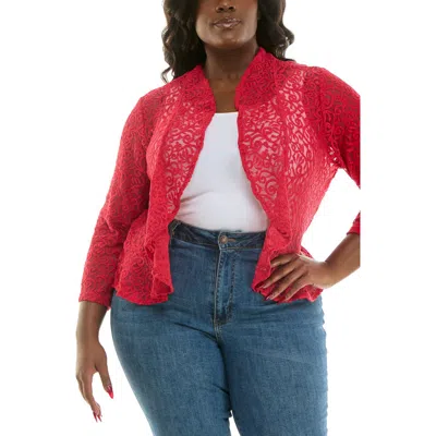 Nina Leonard Ruffle Lace Bolero In Pink