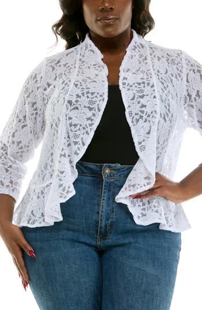 Nina Leonard Ruffle Lace Bolero In White
