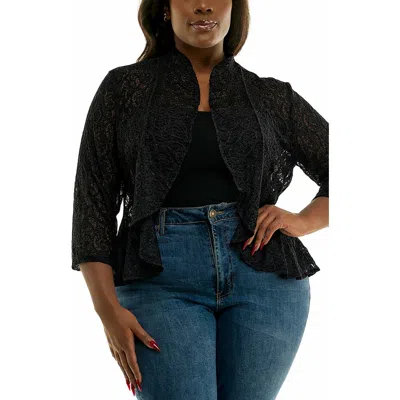 Nina Leonard Ruffle Lace Three-quarter Sleeve Bolero In Black