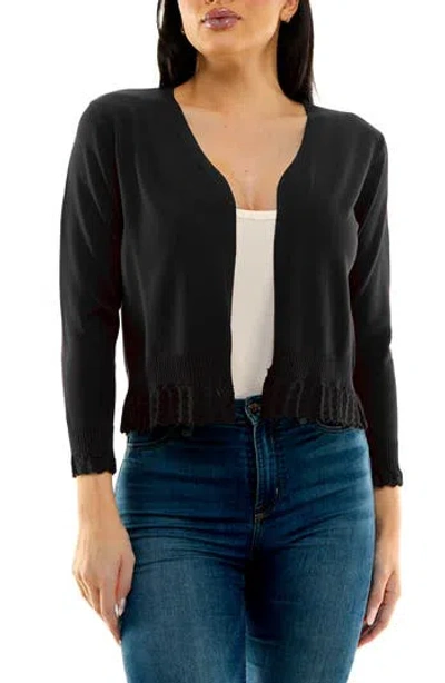 Nina Leonard Ruffle Open Front Knit Bolero In Black