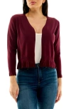 Nina Leonard Ruffle Open Front Knit Bolero In Deep Wine