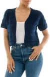 Nina Leonard Ruffle Open Front Knit Bolero In Navy