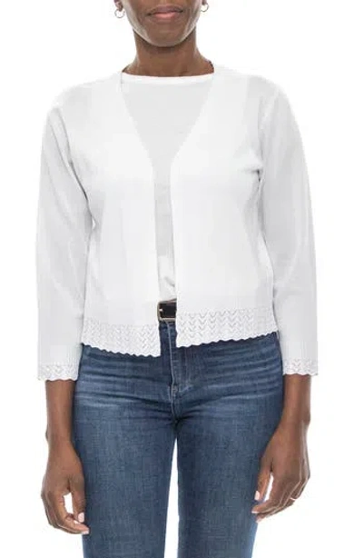 Nina Leonard Ruffle Open Front Knit Bolero In White