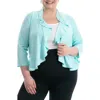 Nina Leonard Ruffle Trim Bolero Cardigan (plus Size In Blue