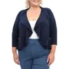 Nina Leonard Ruffle Trim Bolero Cardigan (plus Size In Navy