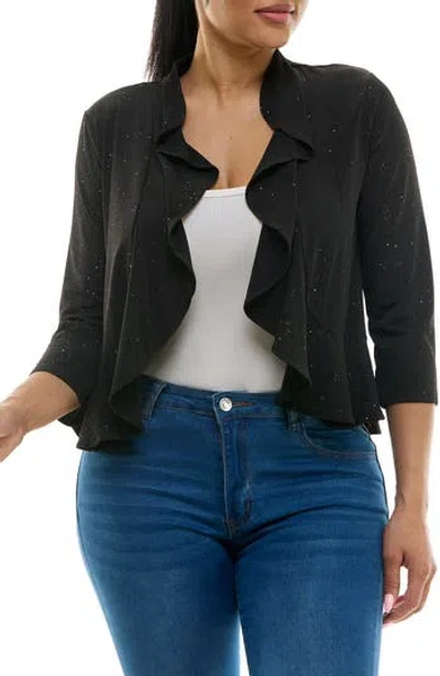 Nina Leonard Ruffle Trim Open Front Bolero In Black