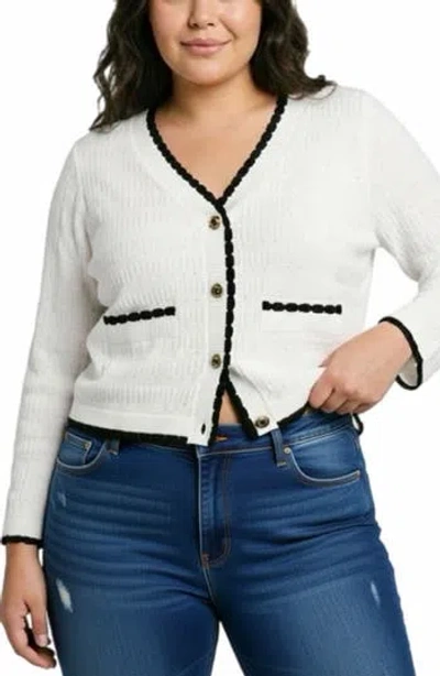 Nina Leonard Scallop Trim Cardigan Sweater In White