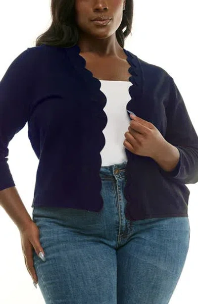 Nina Leonard Scalloped Bolero In Blue