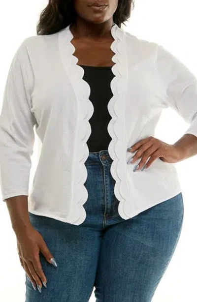 Nina Leonard Scalloped Bolero In White