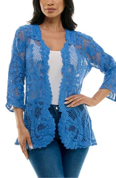 Nina Leonard Scalloped Lace Cardigan In Waterfall