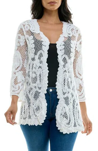 Nina Leonard Scalloped Lace Cardigan In White