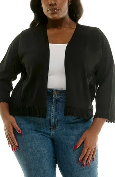 Nina Leonard Scalloped Lace Trim Bolero In Black