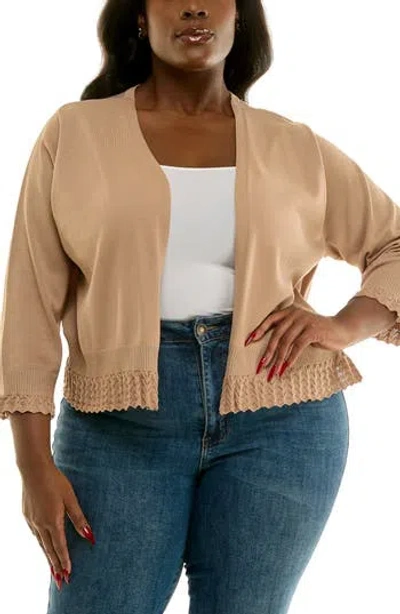 Nina Leonard Scalloped Lace Trim Bolero In Brown