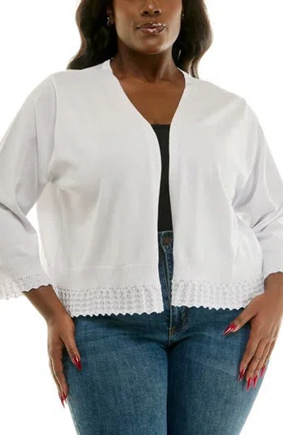 Nina Leonard Scalloped Lace Trim Bolero In White