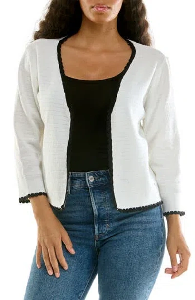 Nina Leonard Scalloped Trim Pointelle Cardigan In White