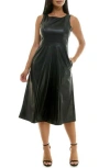 Nina Leonard Scoop Neck A-line Faux Leather Dress In Black