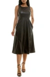 Nina Leonard Scoop Neck A-line Faux Leather Dress In Coffee Bean
