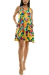 Nina Leonard Scoop Neck Sleeveless Dress In Multi