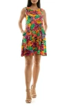 Nina Leonard Scoop Neck Sleeveless Dress In Multi