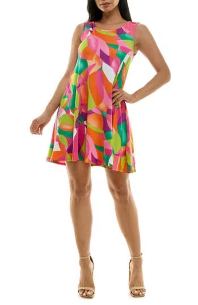 Nina Leonard Scoop Neck Sleeveless Dress In Multi