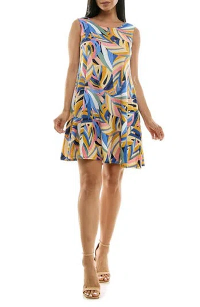 Nina Leonard Scoop Neck Sleeveless Dress In Multi