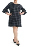 Nina Leonard Scuba Plaid Shift Dress In Navy/ivory