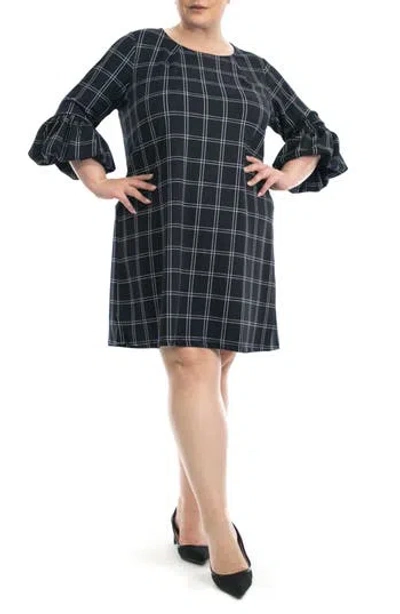 Nina Leonard Scuba Plaid Shift Dress In Navy/ivory