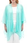 Nina Leonard Semi Sheer Open Front Topper In Aqua