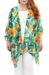Nina Leonard Semi Sheer Open Front Topper In Green