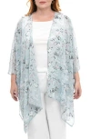 Nina Leonard Semi Sheer Open Front Topper In Light Blue Combo