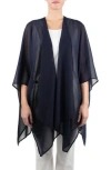 Nina Leonard Semi Sheer Open Front Topper In Blue