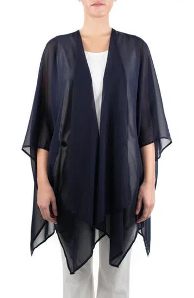 Nina Leonard Semi Sheer Open Front Topper In Blue