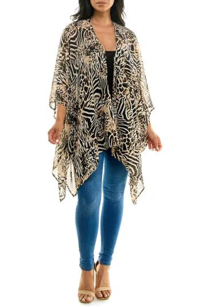 Nina Leonard Semi Sheer Open Front Topper In Black