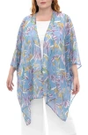 Nina Leonard Semi Sheer Open Front Topper In Blue
