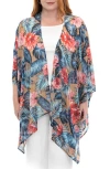 Nina Leonard Semi Sheer Open Front Topper In Blue