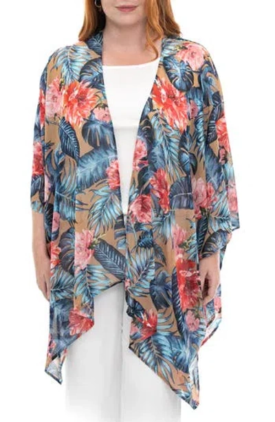Nina Leonard Semi Sheer Open Front Topper In Blue