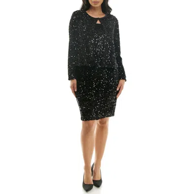 Nina Leonard Sequin Embellished Cocktail Dress With Jacket In Black
