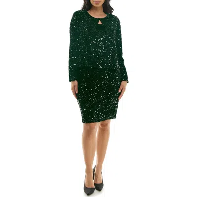 Nina Leonard Sequin Embellished Cocktail Dress With Jacket In Green