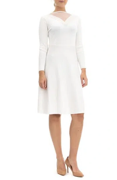 Nina Leonard Sheer Knit Inset Sweater Dress In Ivory