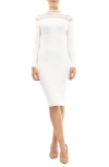 Nina Leonard Sheer Stripe Bodycon Sweater Dress In Ivory
