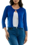 Nina Leonard Sheer Stripe Knit Bolero In Blue