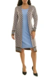 Nina Leonard Shift Dress & Jacquard Cardigan Set In Multi