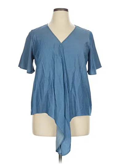 Pre-owned Nina Leonard Short Sleeve Blouse In Blue