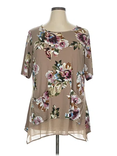 Pre-owned Nina Leonard Short Sleeve Blouse In Brown