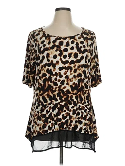 Pre-owned Nina Leonard Short Sleeve Blouse In Brown