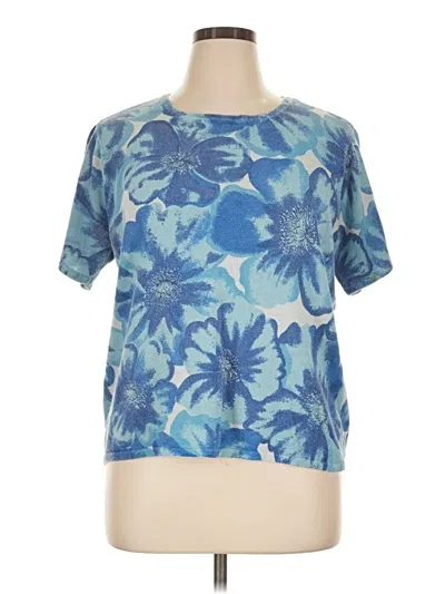 Pre-owned Nina Leonard Short Sleeve Top Blue Crew Neck Tops