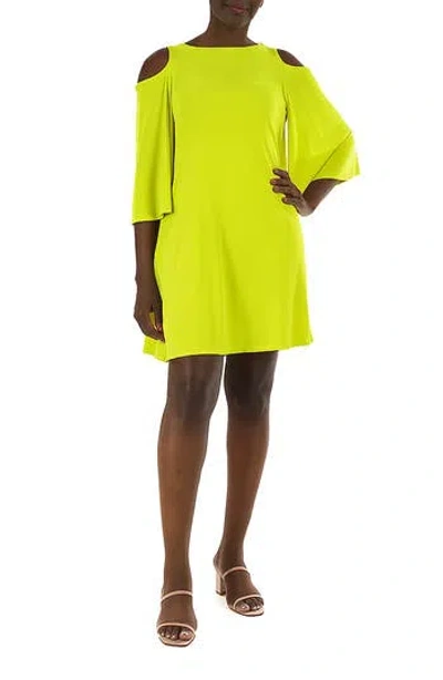Nina Leonard Shoulder Cutout Dress In Green