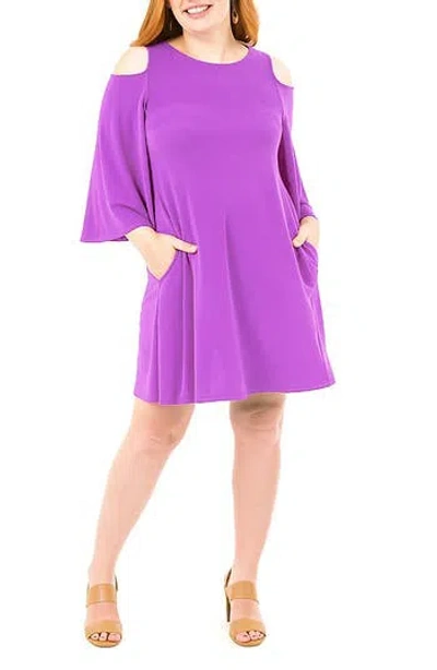 Nina Leonard Shoulder Cutout Dress In Purple